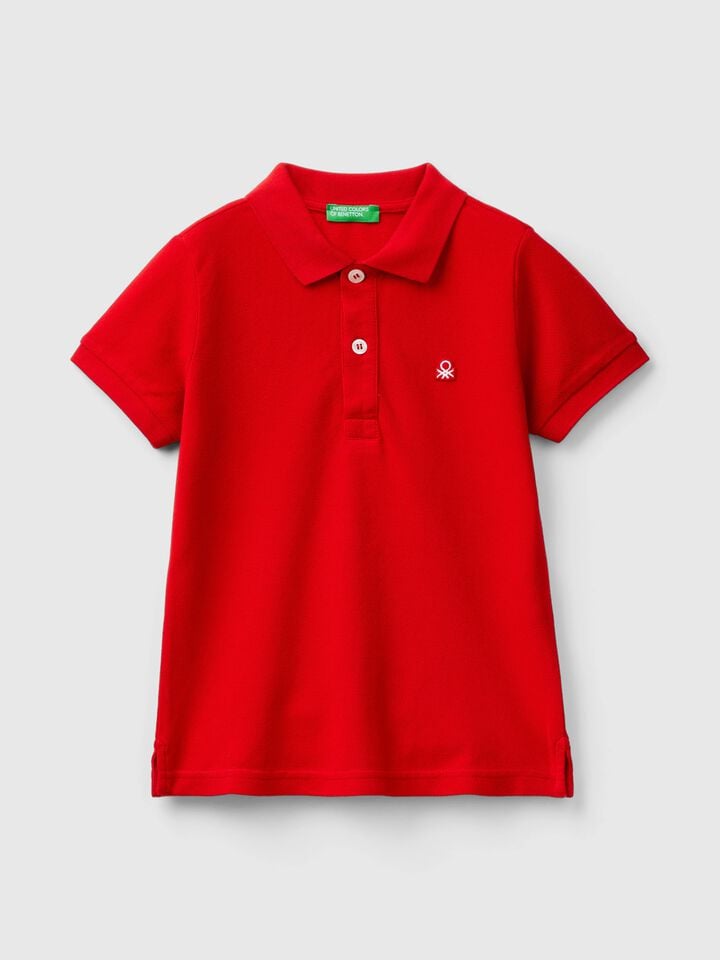 Benetton Short Sleeve Polo In Pure Cotton Red