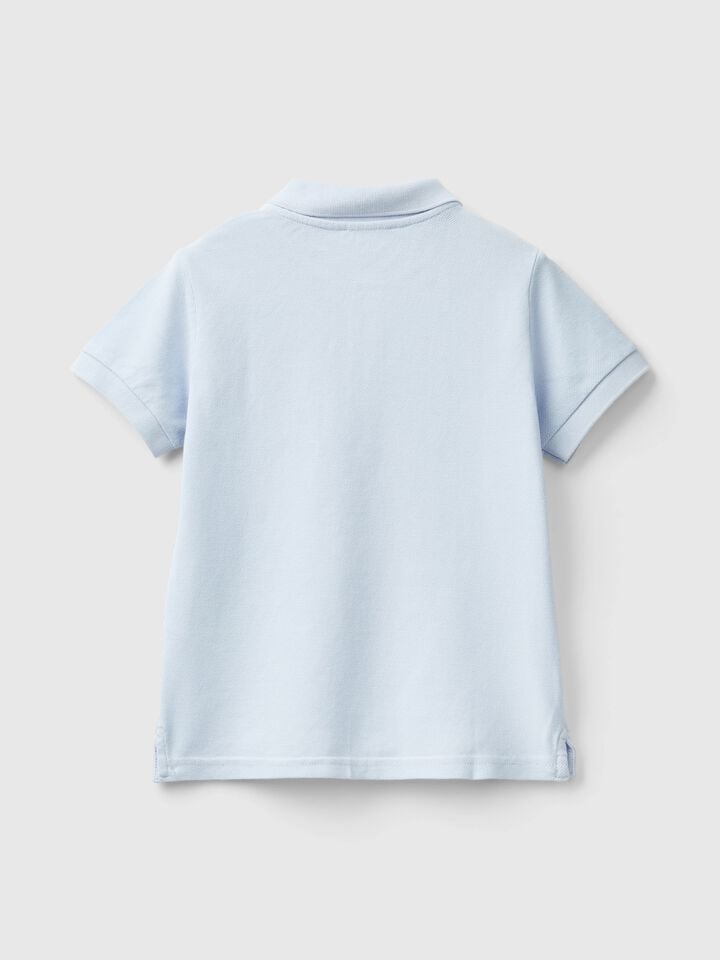 Benetton Short Sleeve Polo In Pure Cotton Sky Blue