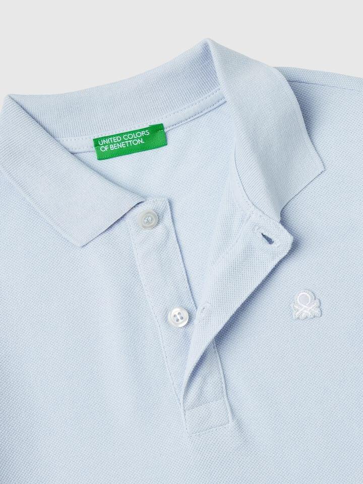 Benetton Short Sleeve Polo In Pure Cotton Sky Blue