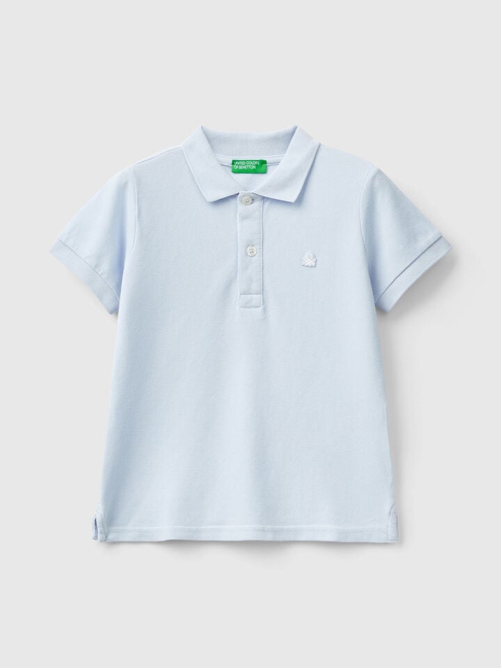 Benetton Short Sleeve Polo In Pure Cotton Sky Blue