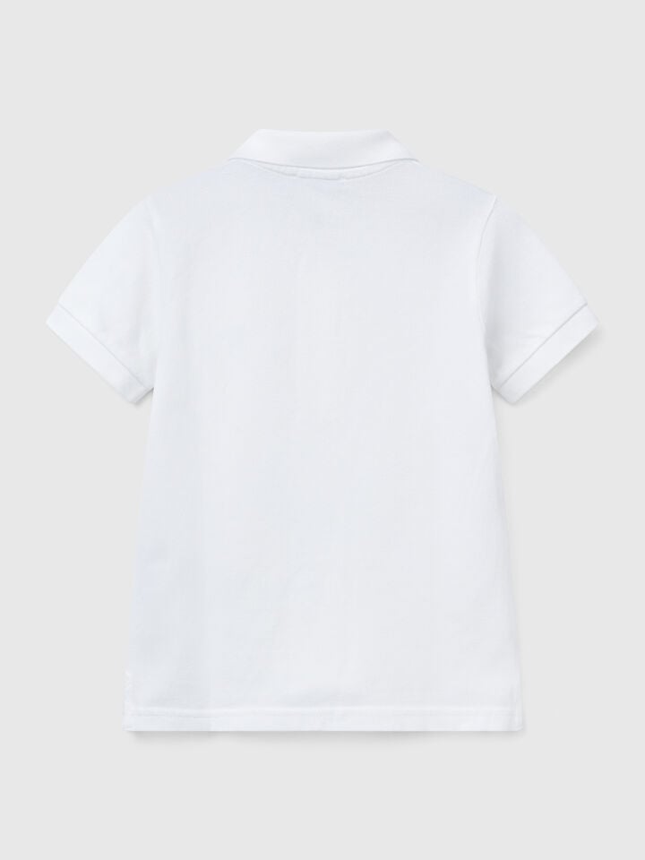 Benetton Short Sleeve Polo In Pure Cotton White