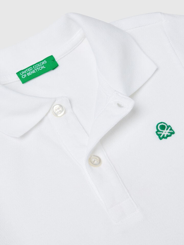 Benetton Short Sleeve Polo In Pure Cotton White