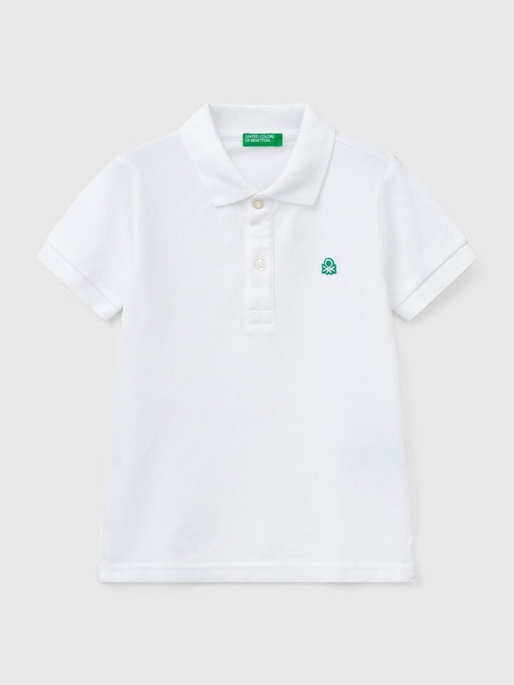 benetton Short sleeve polo in pure cotton White