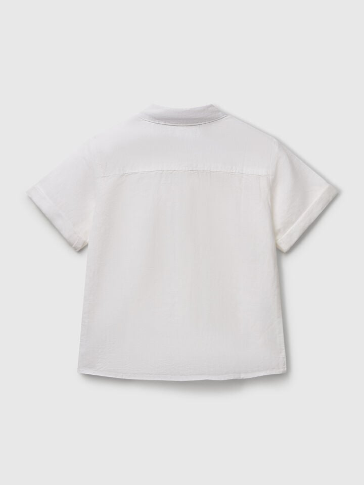 Benetton Short Sleeve Shirt In Linen Blend White