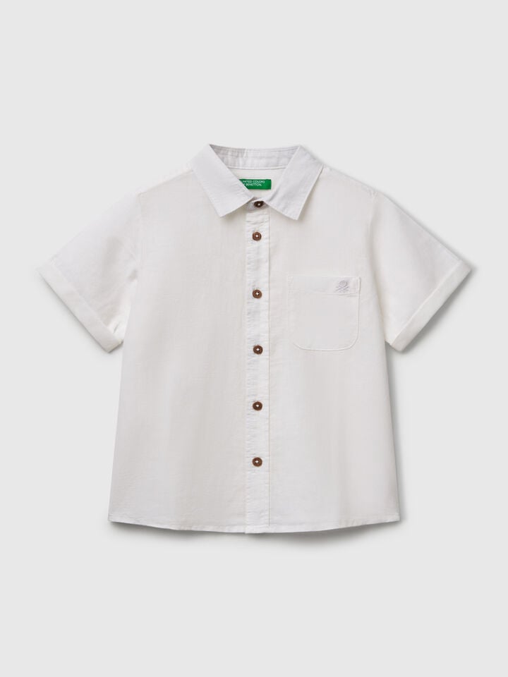 benetton Short sleeve shirt in linen blend White