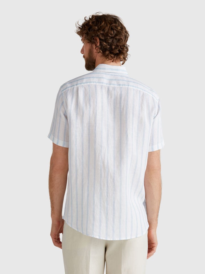 Benetton Short Sleeve Shirt In Pure Linen White