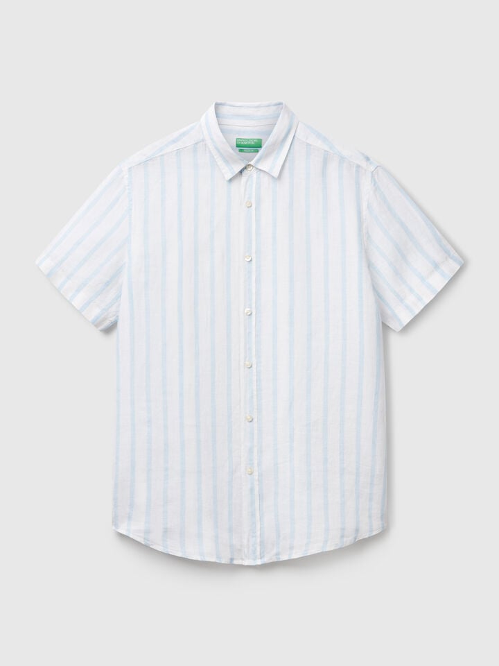 Benetton Short Sleeve Shirt In Pure Linen White