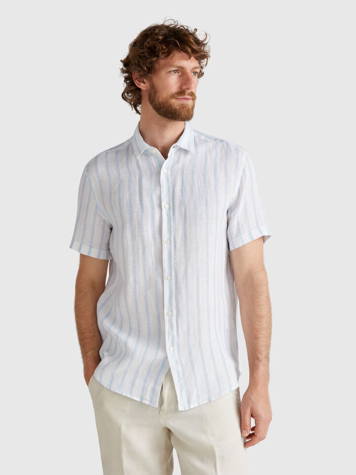 benetton Short sleeve shirt in pure linen White