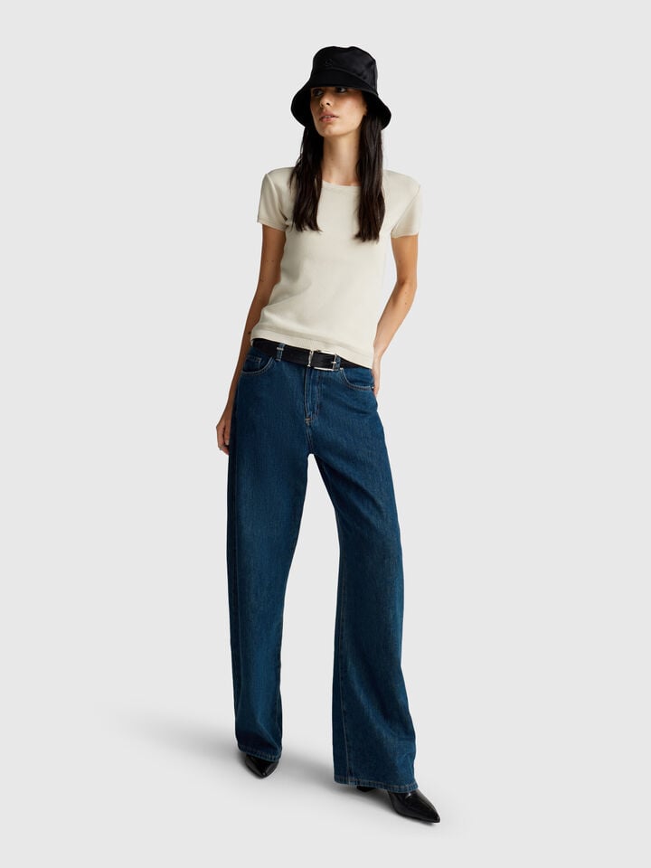 benetton Short sleeve sweater in pure cotton Beige