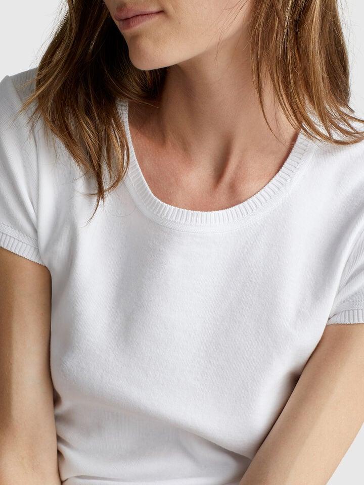 Benetton Short Sleeve Sweater In Pure Cotton White