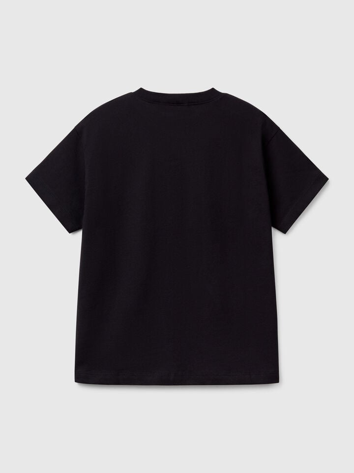 Benetton Short Sleeve T-shirt In 100% Cotton Black