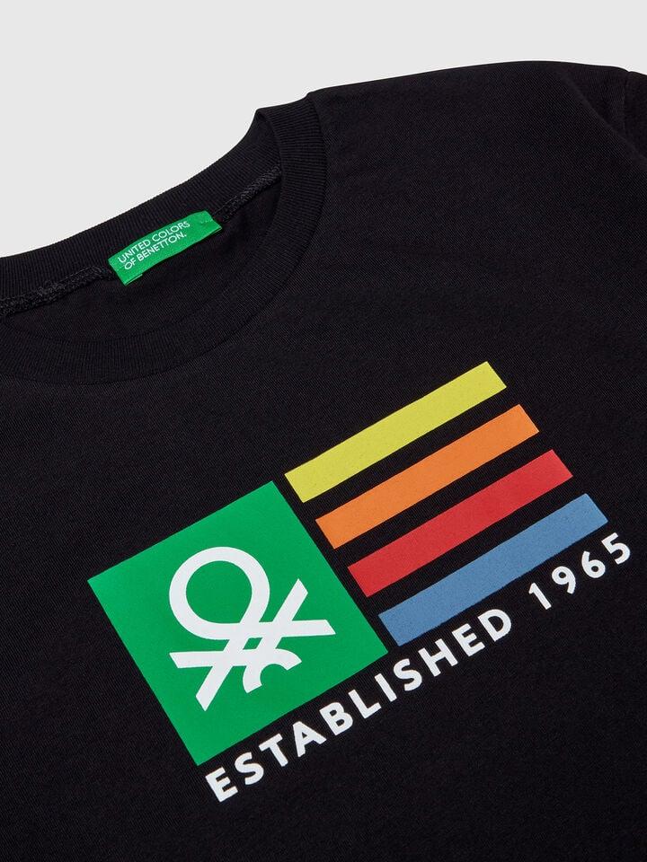 Benetton Short Sleeve T-shirt In 100% Cotton Black