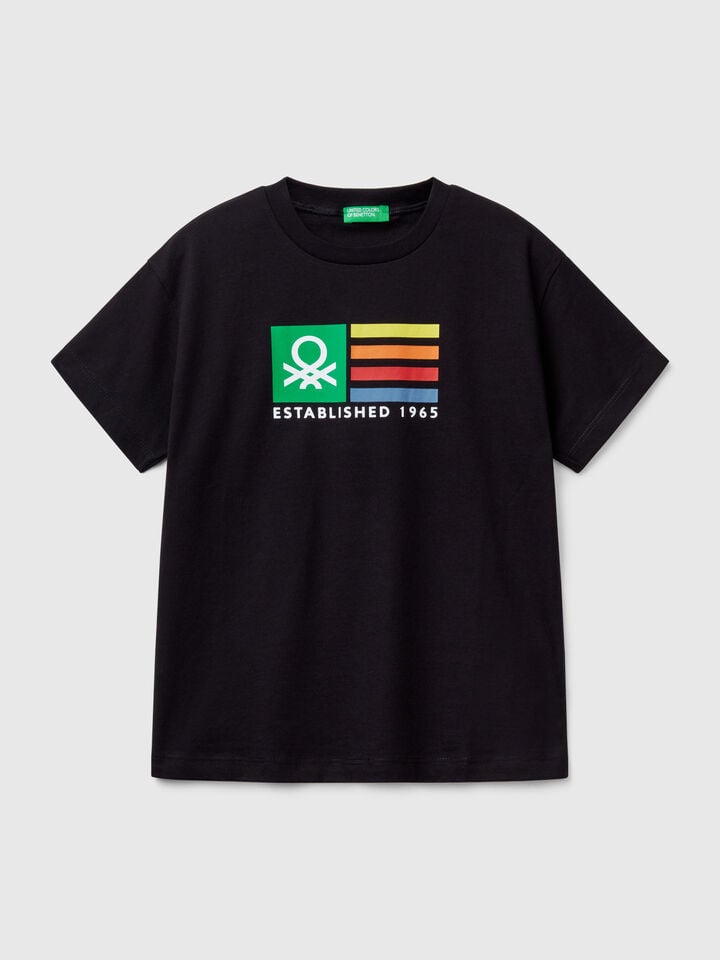 Benetton Short Sleeve T-shirt In 100% Cotton Black