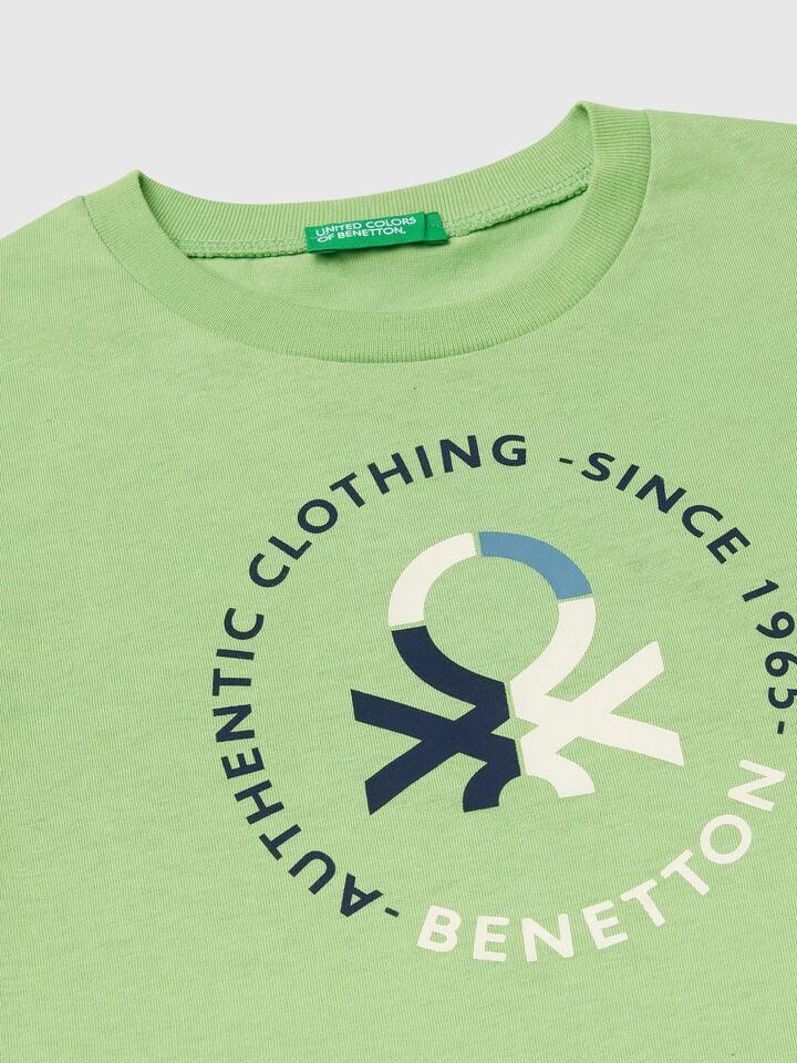 Benetton Short Sleeve T-shirt In 100% Cotton Green