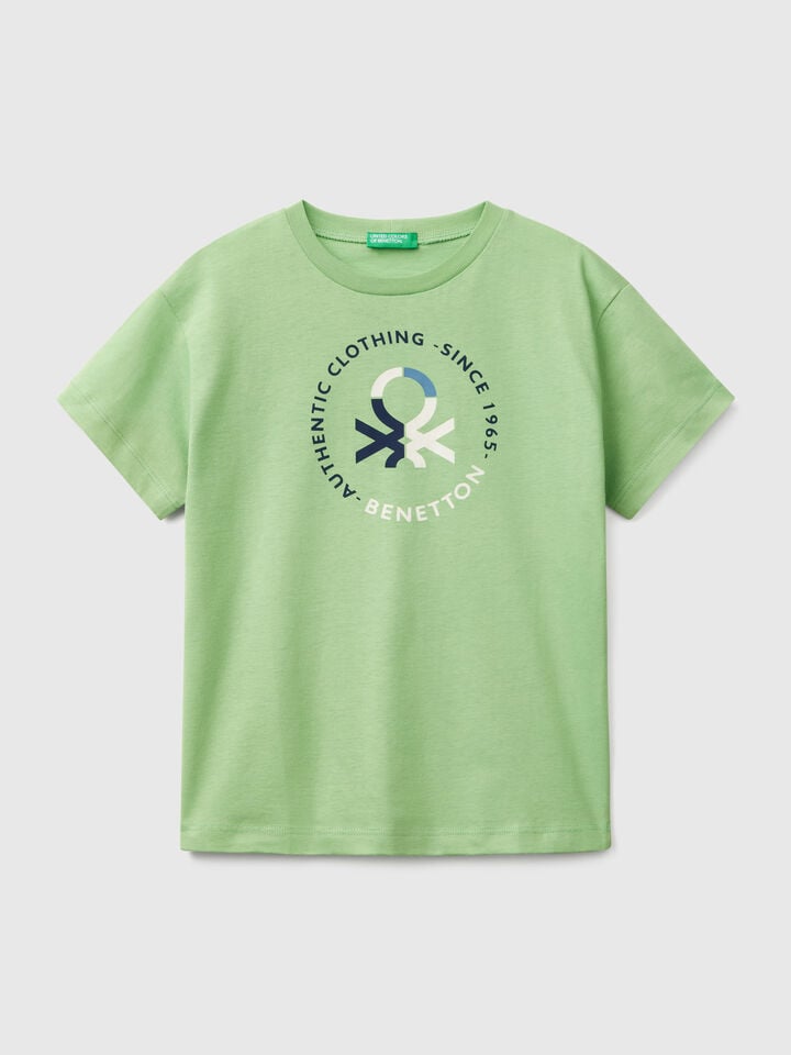 Benetton Short Sleeve T-shirt In 100% Cotton Green