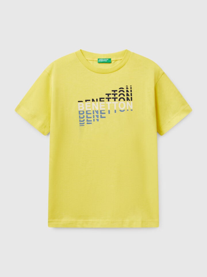 Benetton Short Sleeve T-shirt In 100% Cotton Lime