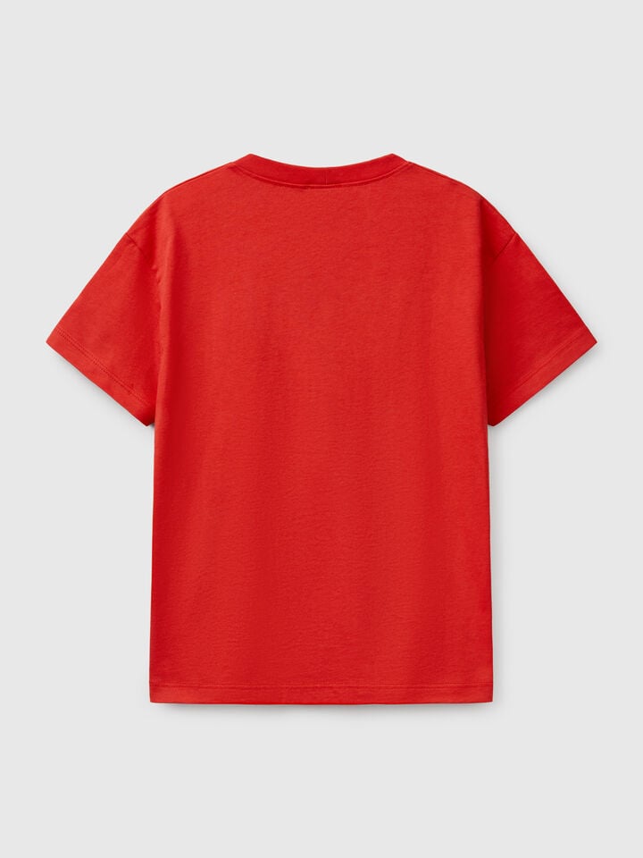 Benetton Short Sleeve T-shirt In 100% Cotton Red
