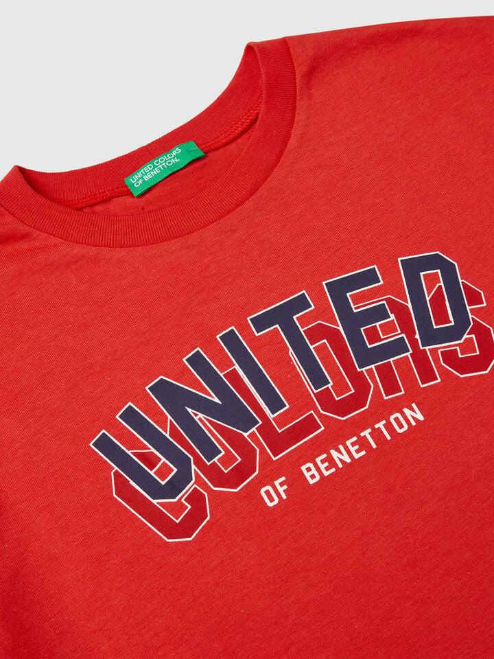Benetton Short Sleeve T-shirt In 100% Cotton Red