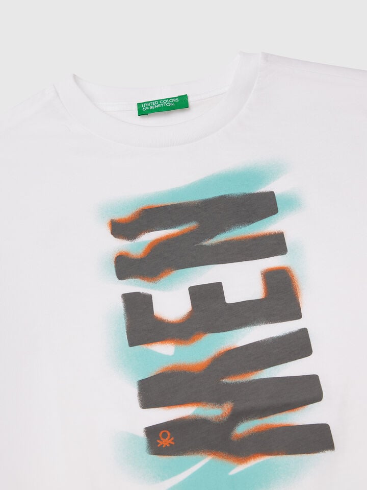 Benetton Short Sleeve T-shirt In Cotton White