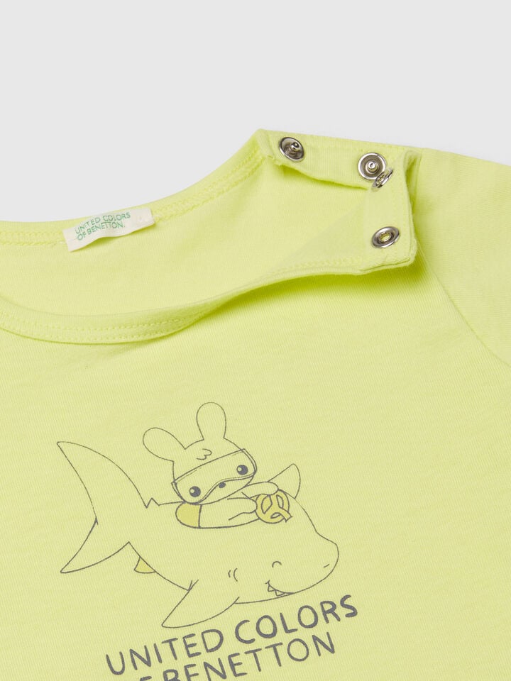 Benetton Short Sleeve T-shirt With Print Lime