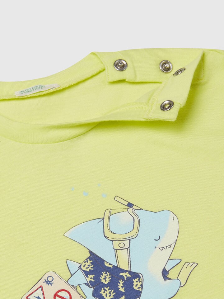 Benetton Short Sleeve T-shirt With Print Lime