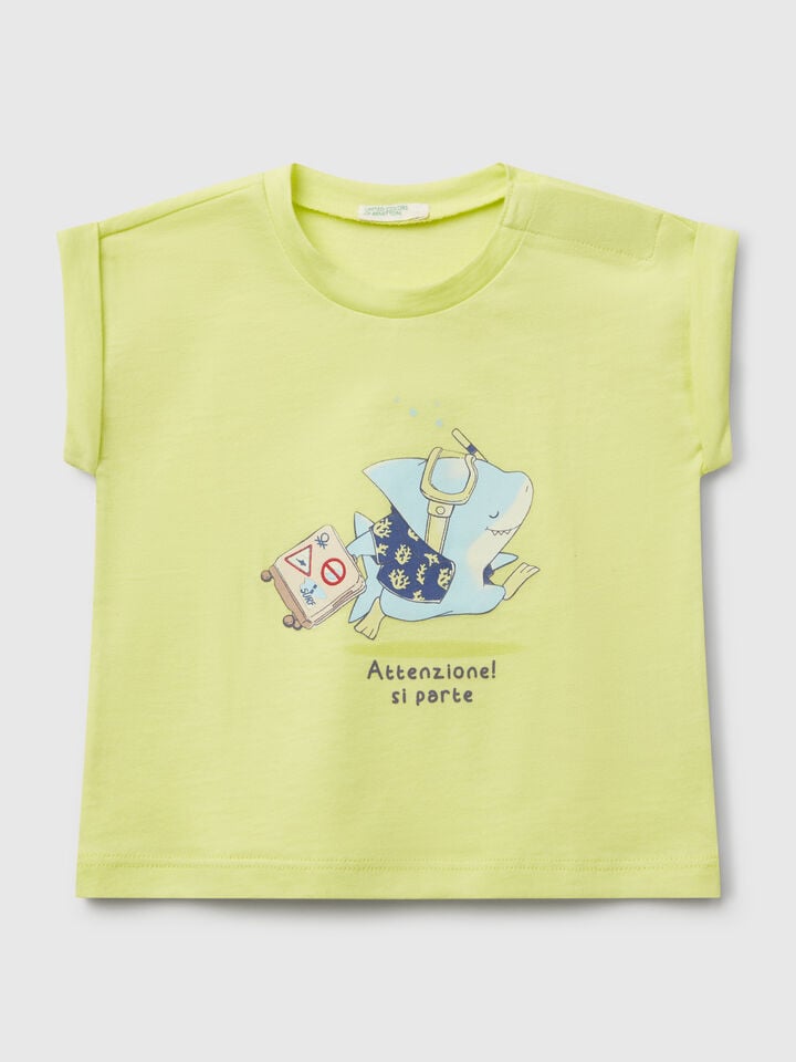 Benetton Short Sleeve T-shirt With Print Lime