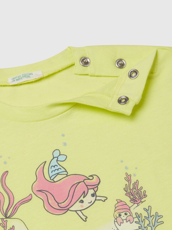 Benetton Short Sleeve T-shirt With Print Lime