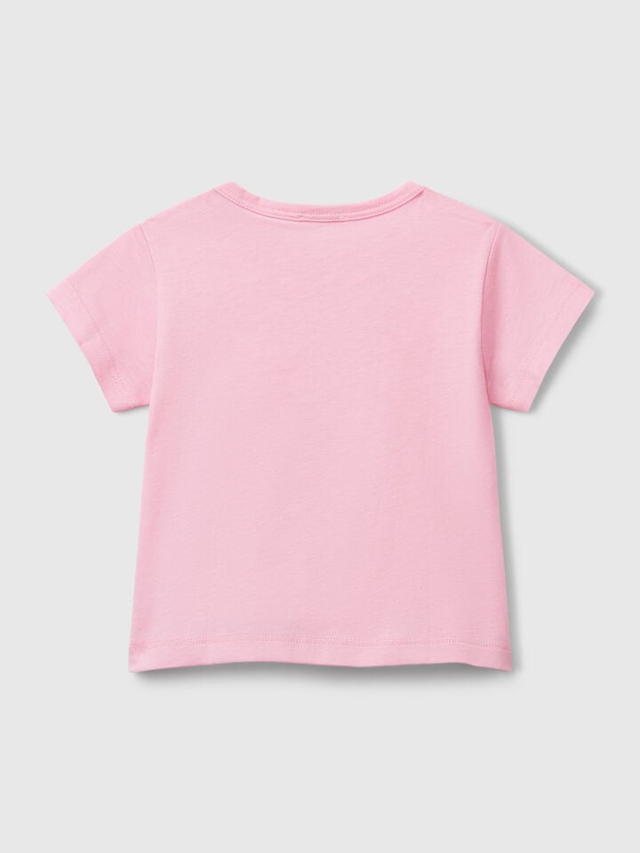 Benetton Short Sleeve T-shirt With Print Pink