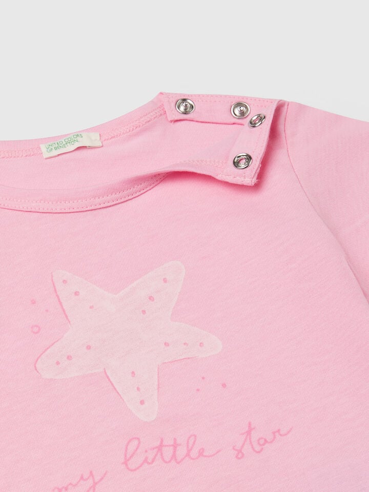 Benetton Short Sleeve T-shirt With Print Pink