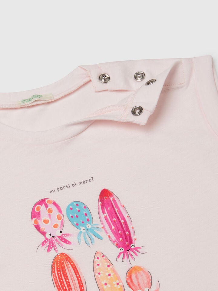 Benetton Short Sleeve T-shirt With Print Pink