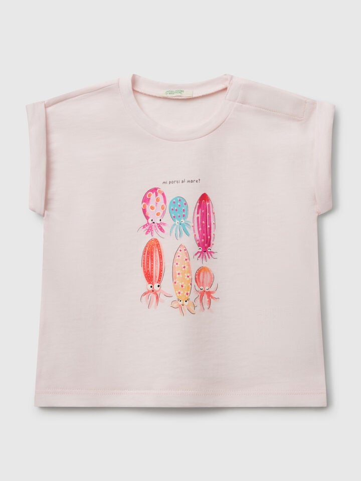 benetton Short sleeve t-shirt with print Pink