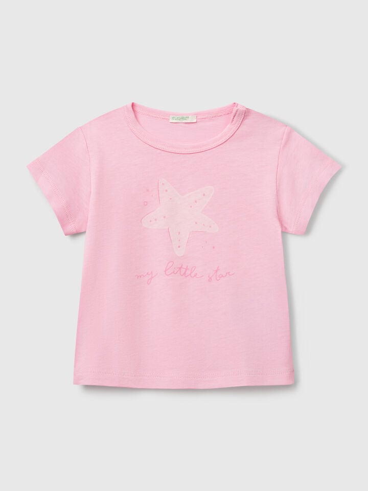 benetton Short sleeve t-shirt with print Pink