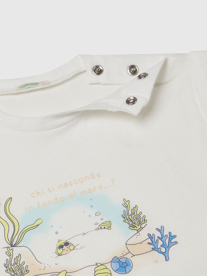 Benetton Short Sleeve T-shirt With Print White