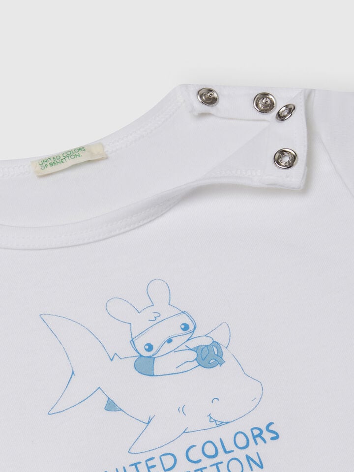 Benetton Short Sleeve T-shirt With Print White