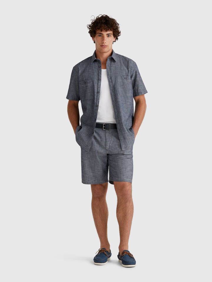 Benetton Shorts In Chambray Blue