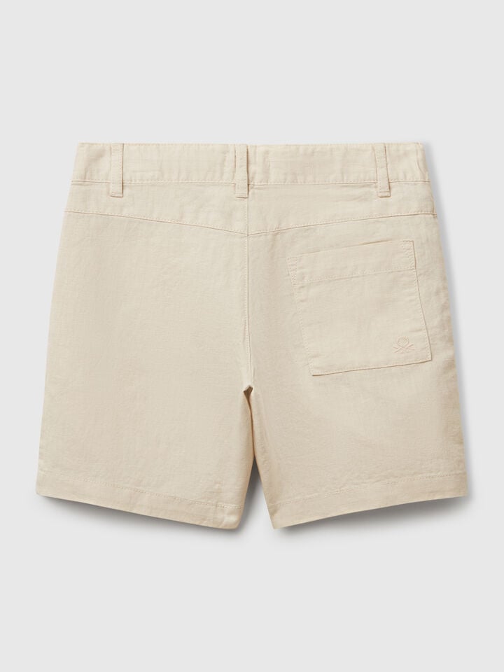 Benetton Shorts In Linen Blend Beige
