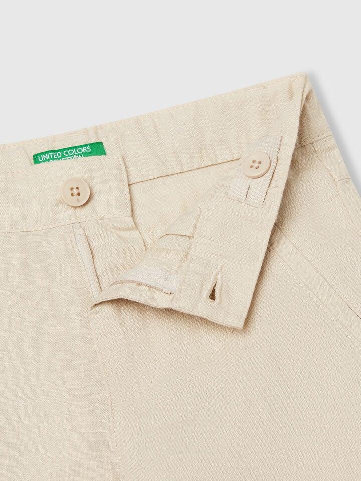 Benetton Shorts In Linen Blend Beige