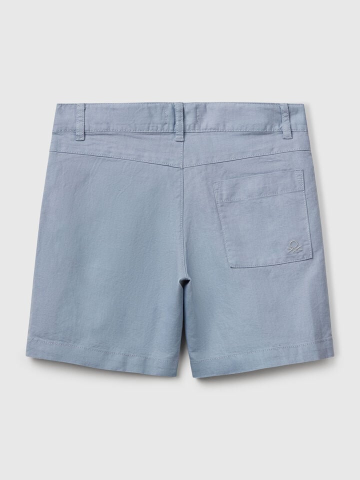 Benetton Shorts In Linen Blend Light Blue