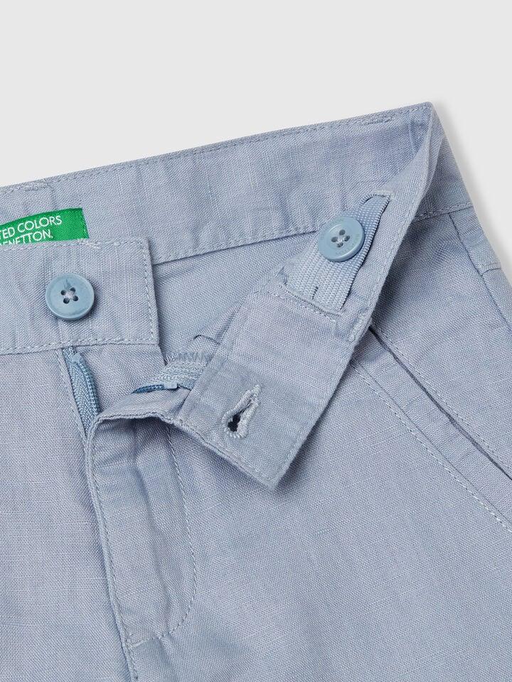 Benetton Shorts In Linen Blend Light Blue