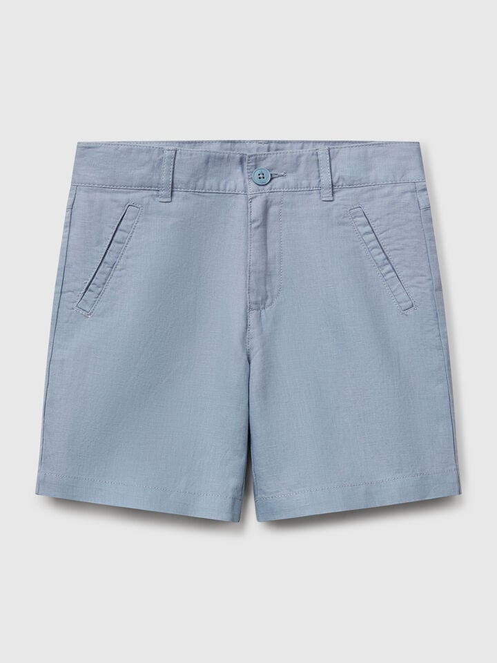benetton Shorts in linen blend Light Blue