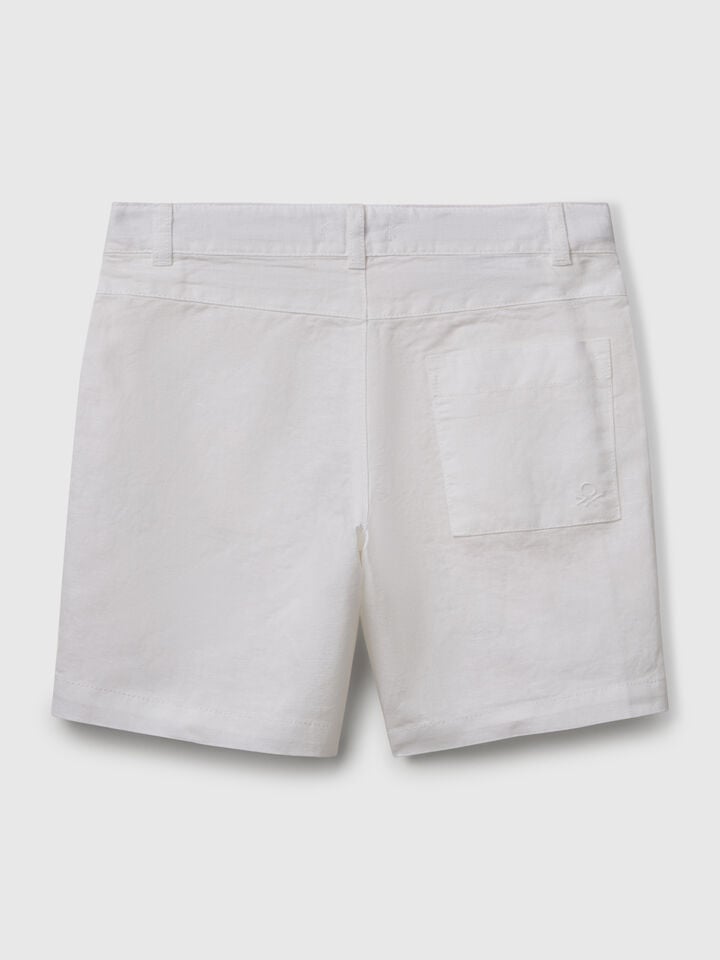 Benetton Shorts In Linen Blend White