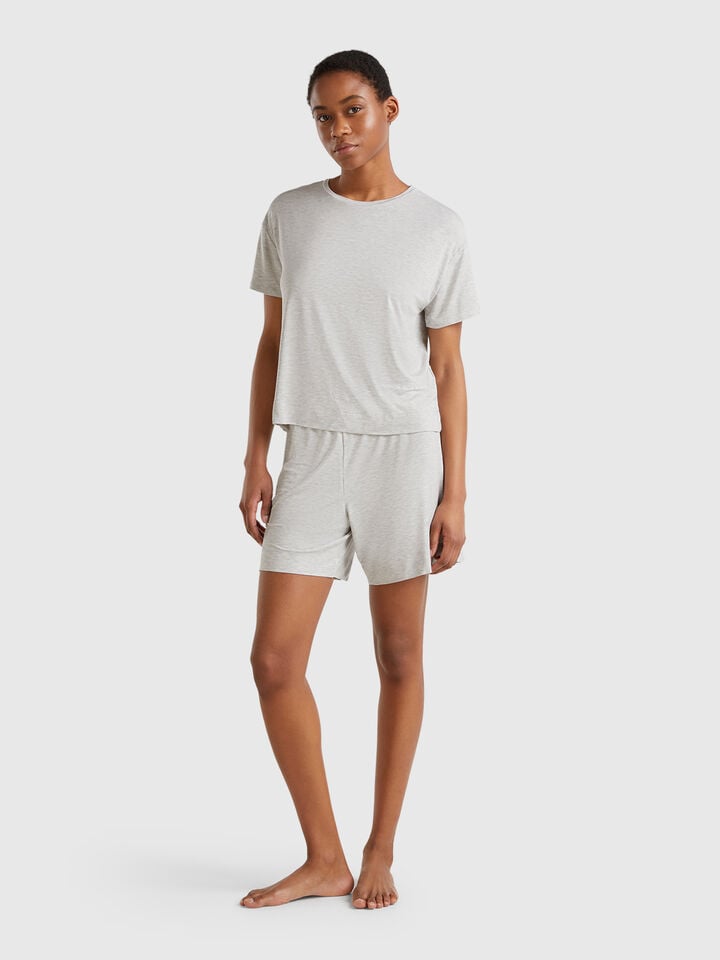 Benetton Shorts In Stretch Modal Light Gray