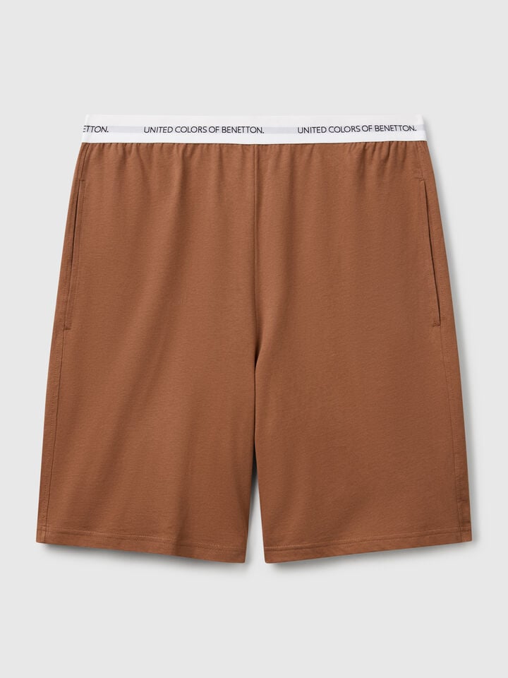 Benetton Shorts With Logoed Elastic Brown