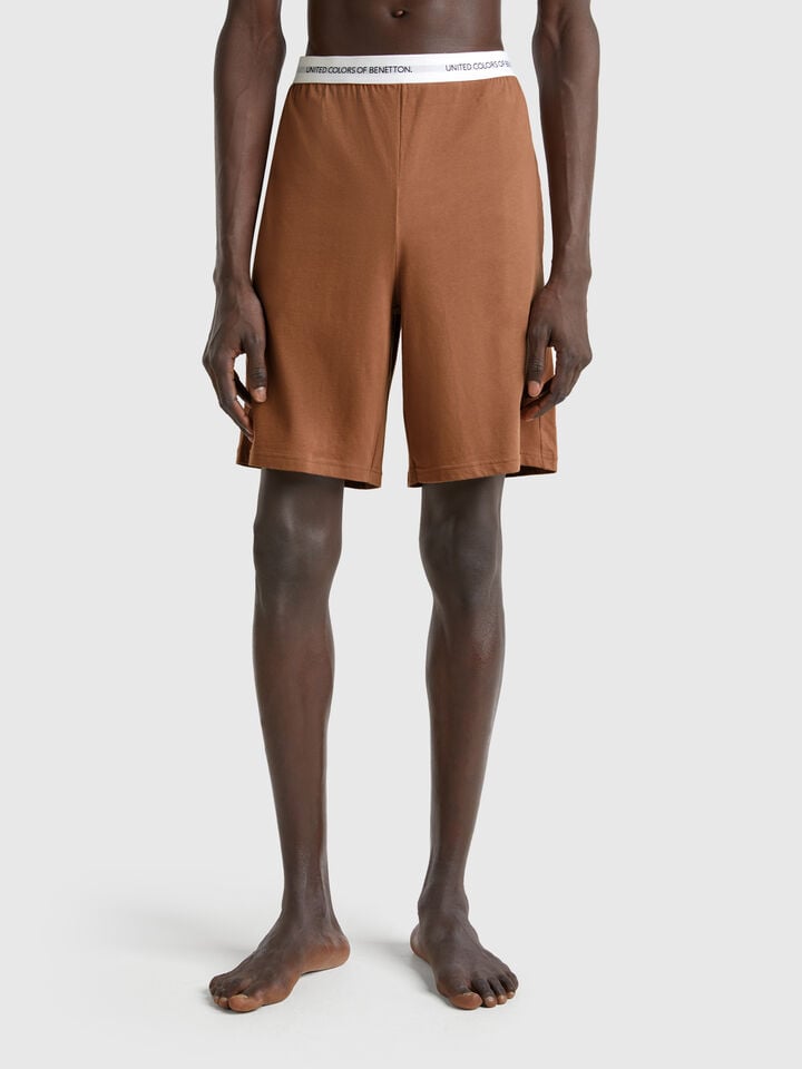 Benetton Shorts With Logoed Elastic Brown