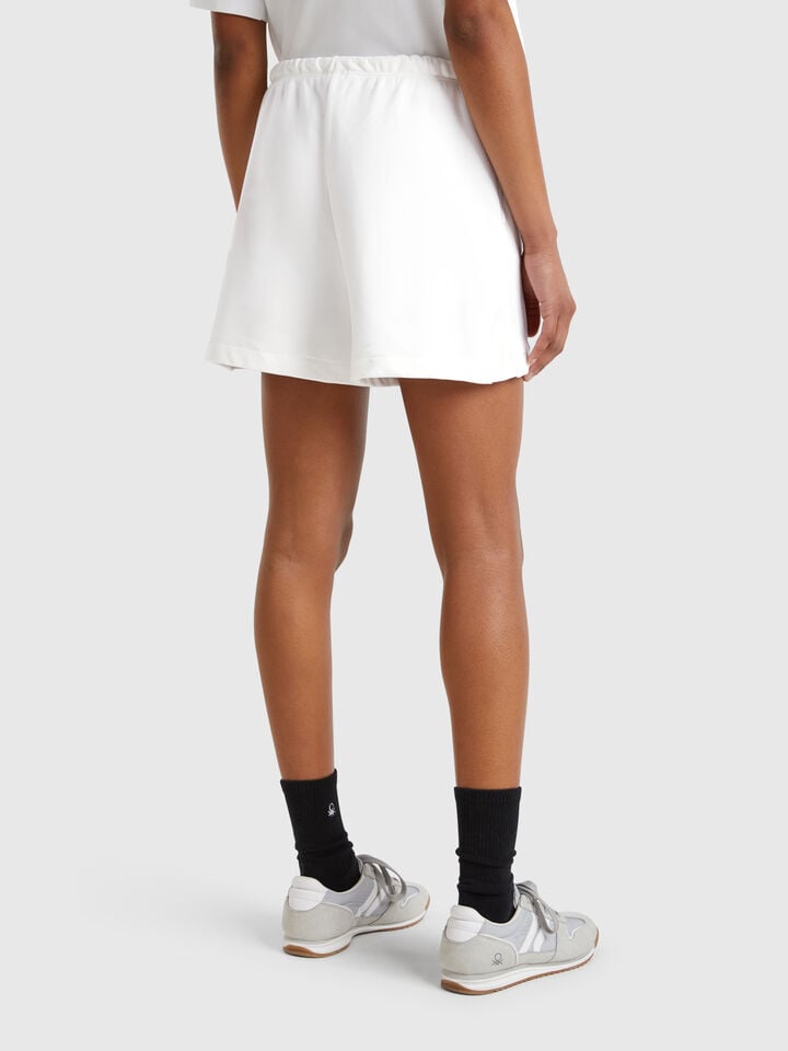 Benetton Shorts With Logoed Elastic Creamy White