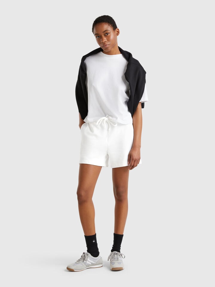 Benetton Shorts With Logoed Elastic Creamy White