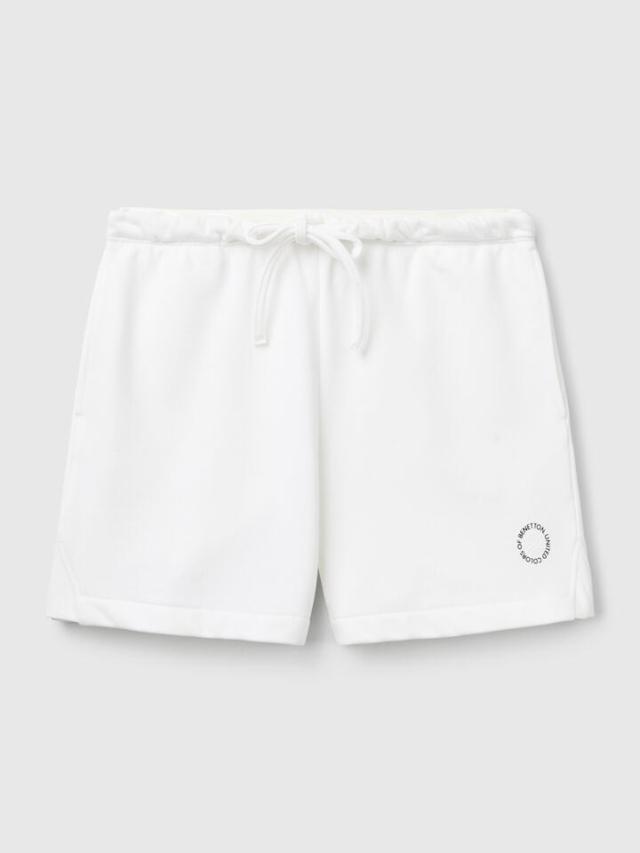 Benetton Shorts With Logoed Elastic Creamy White