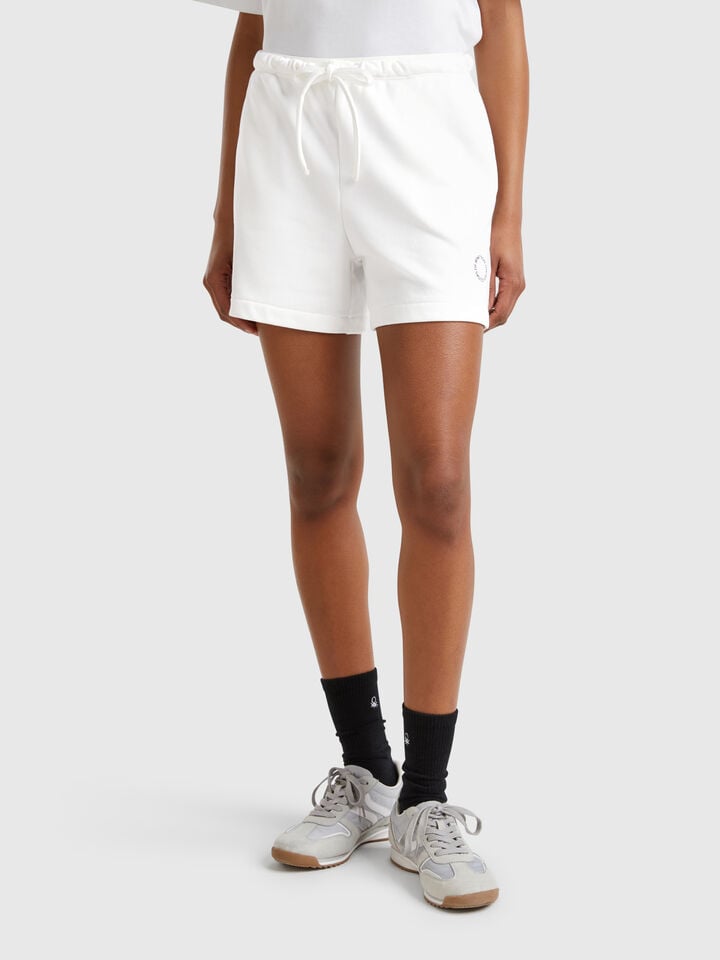 benetton Shorts with logoed elastic Creamy White
