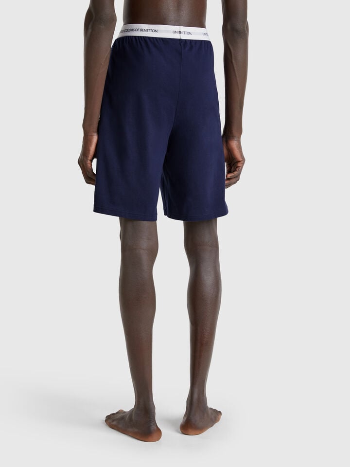 Benetton Shorts With Logoed Elastic Dark Blue