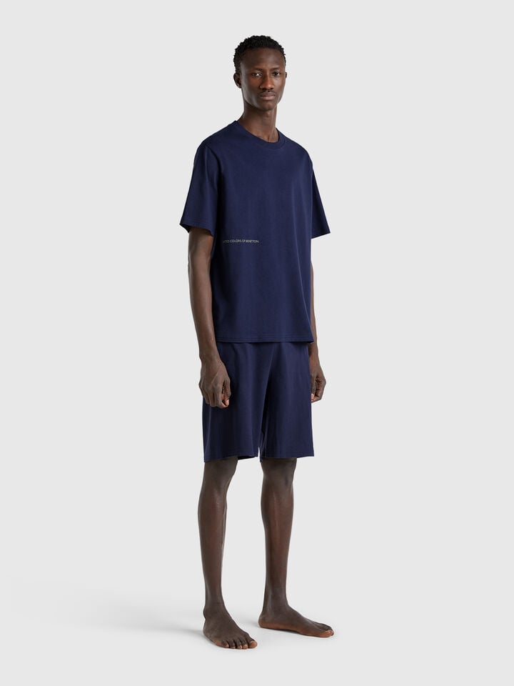 Benetton Shorts With Logoed Elastic Dark Blue